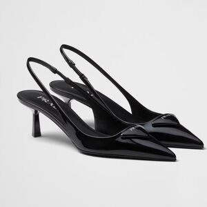 Prada Logo Black Slingback Kitten Heels Size 39 / 9